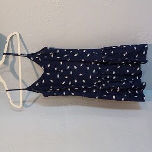 YUMI KIM Drop Waist Navy Blue Elephant Print Spaghetti Strap Vneck Silk Dress